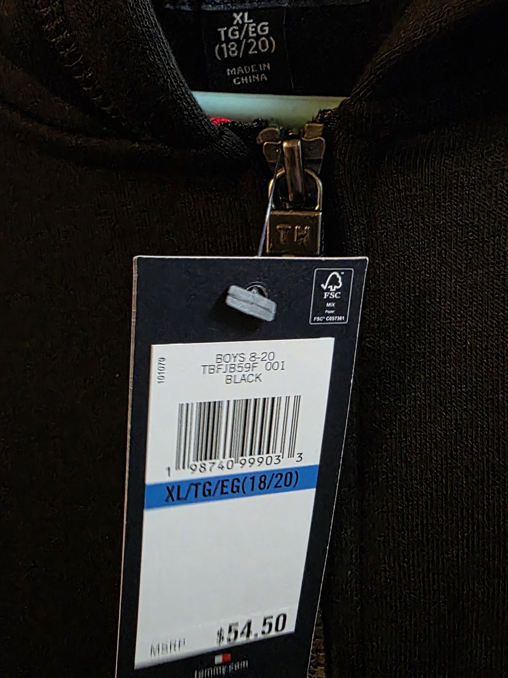 Tommy Hilfiger Boys Black Full-Zip Hoodie-  Xl (18-20) - Picture 4 of 7